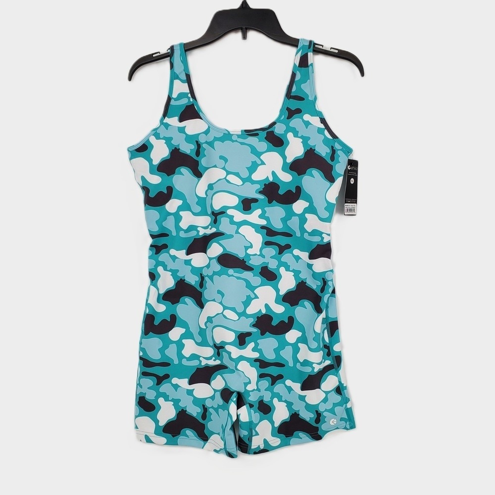 Ethika Bikershort Romper Womens XL Blue Camo Sleeveless Bodysuit Stretch New